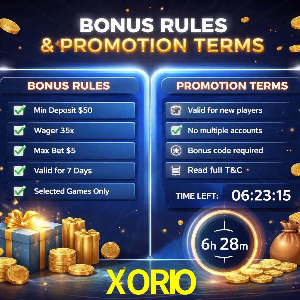 Reglas de promoción XORIO y condiciones de bonos explicadas visualmente